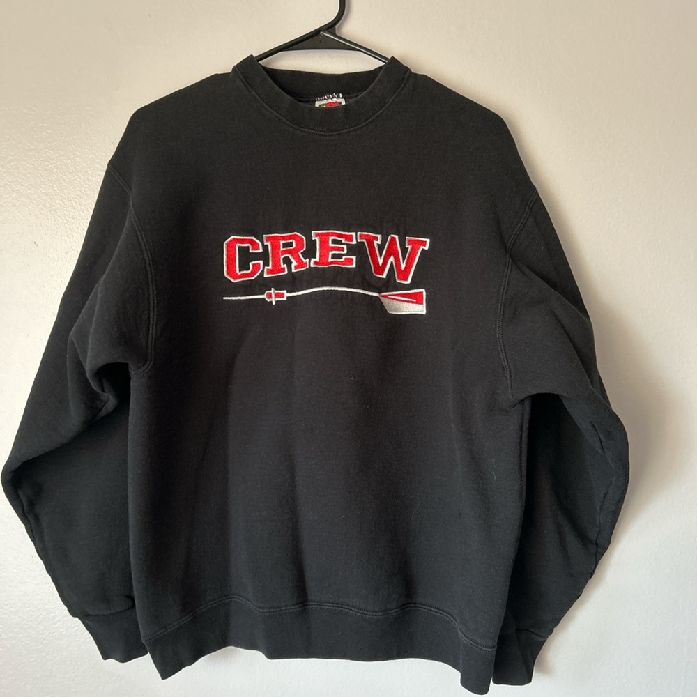 Fruit of the Loom Black Crewneck Sweatshirt with Red 'CREW' Graphic